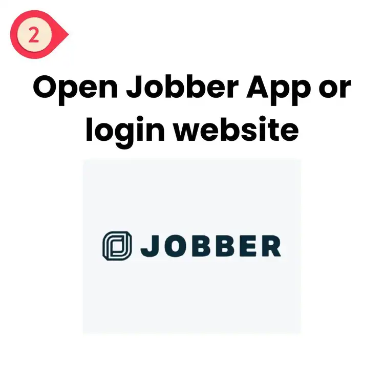 Step 2 instruction: "Open Jobber App or login website" appears above the Jobber logo on a white background, designed for users in New Haven, CT, Middlesex & New London County.