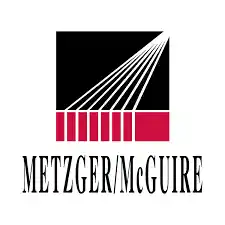 Metzger/McGuire logo featuring a black square with white diagonal lines and red rectangles, with "METZGER/McGUIRE" written below in black uppercase letters—trusted in epoxy flooring Hartford, New Haven, CT.