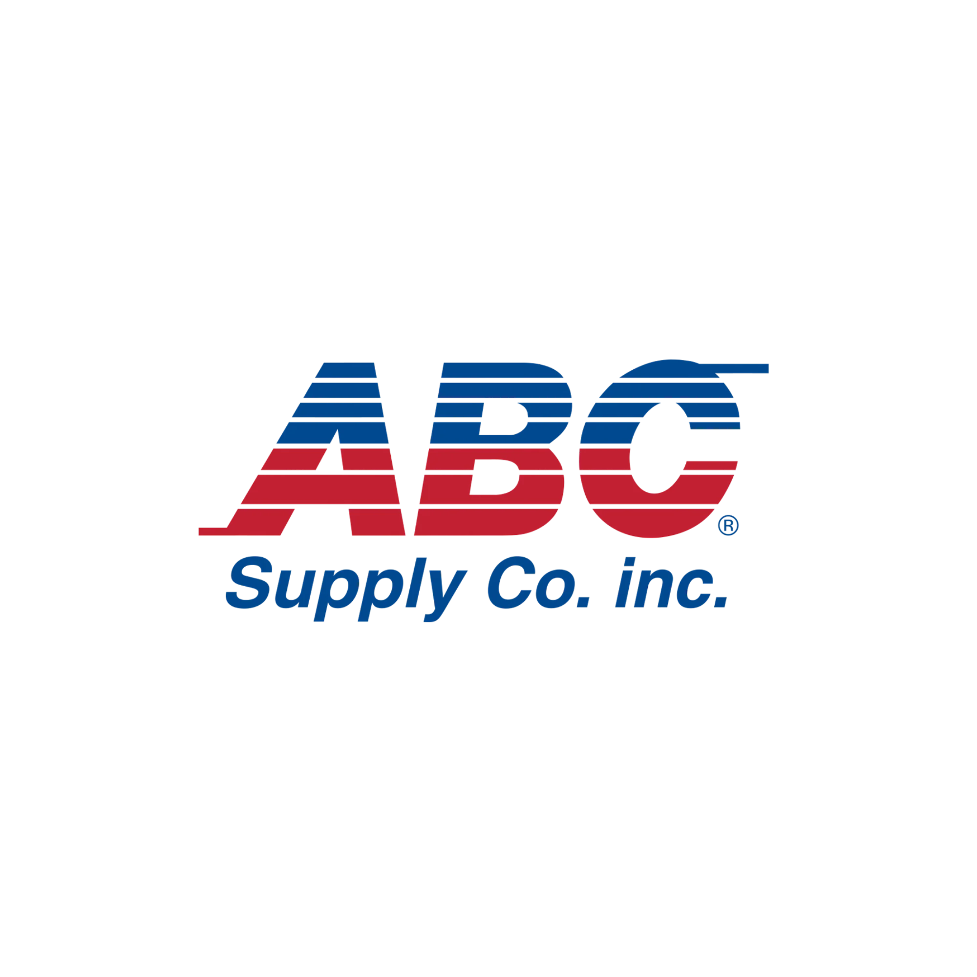 The ABC Supply Co. Inc. logo features the letters "ABC" in bold, blue and red stripes above the words "Supply Co. Inc." in blue text on a transparent background.