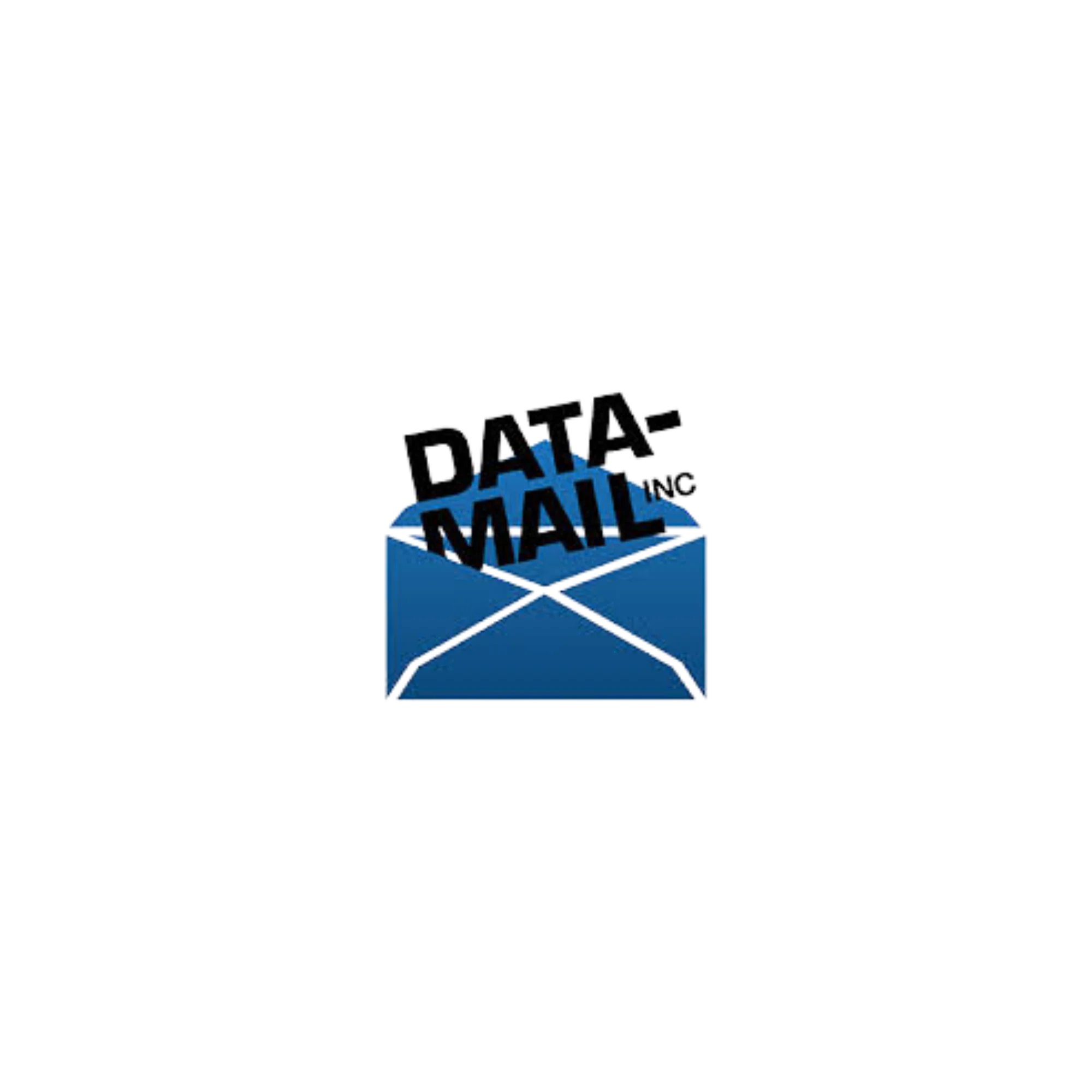 A blue envelope icon with the words "DATA-MAIL INC" emerging from it, set against a black background.
