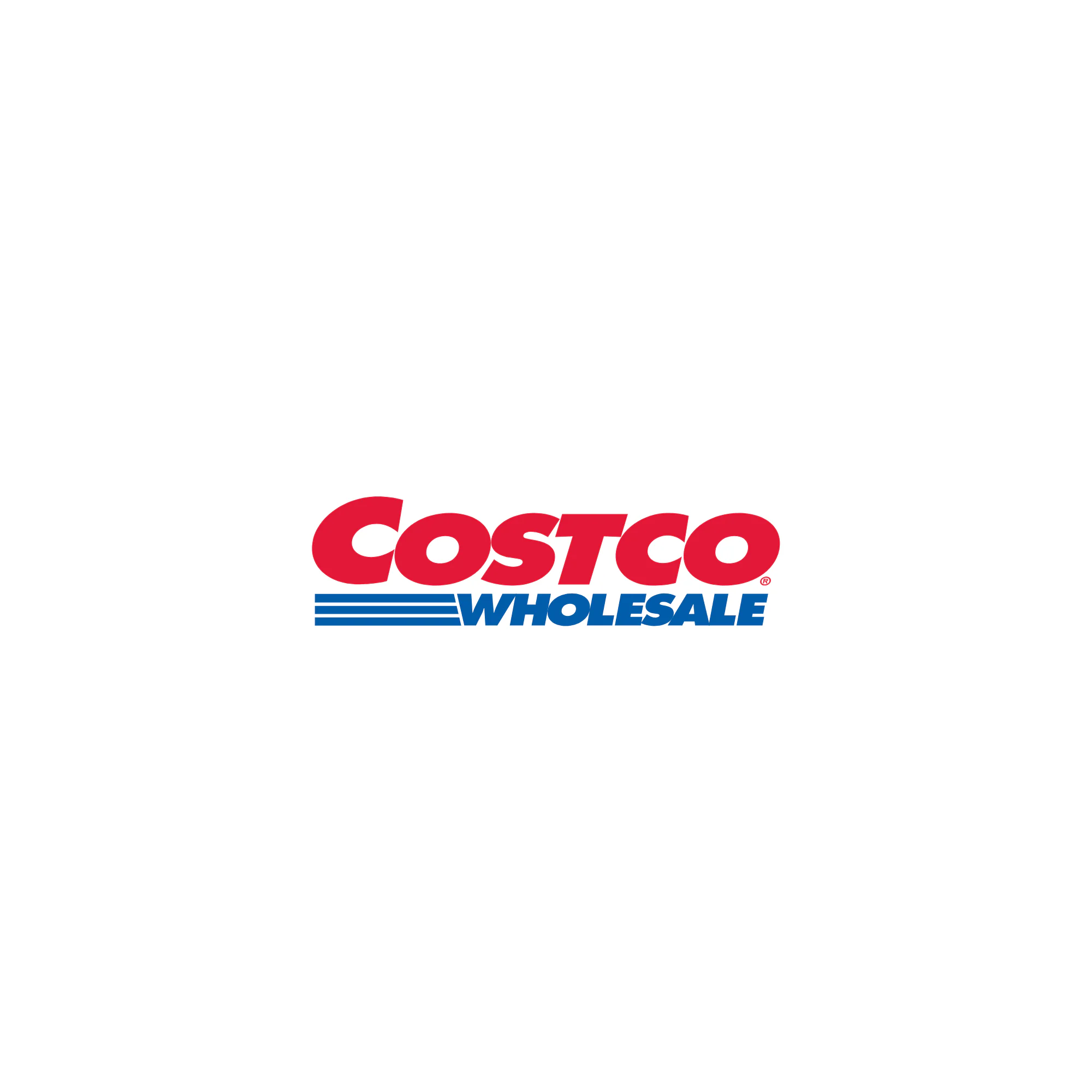 The Costco Wholesale logo featuring the word "Costco" in bold red letters above "Wholesale" in blue letters with three blue lines underneath, all on a white background.