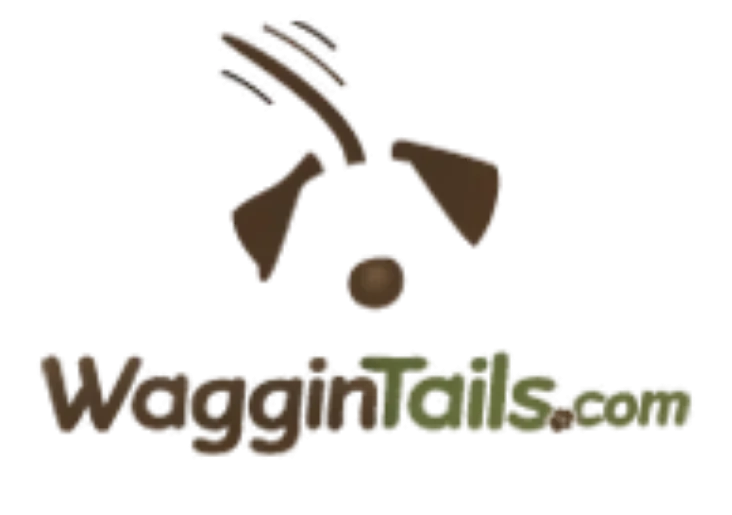 Logo for "WaggiTalks.com" featuring a stylized dog's face with ears and nose above the website name in brown and green text on a transparent background.