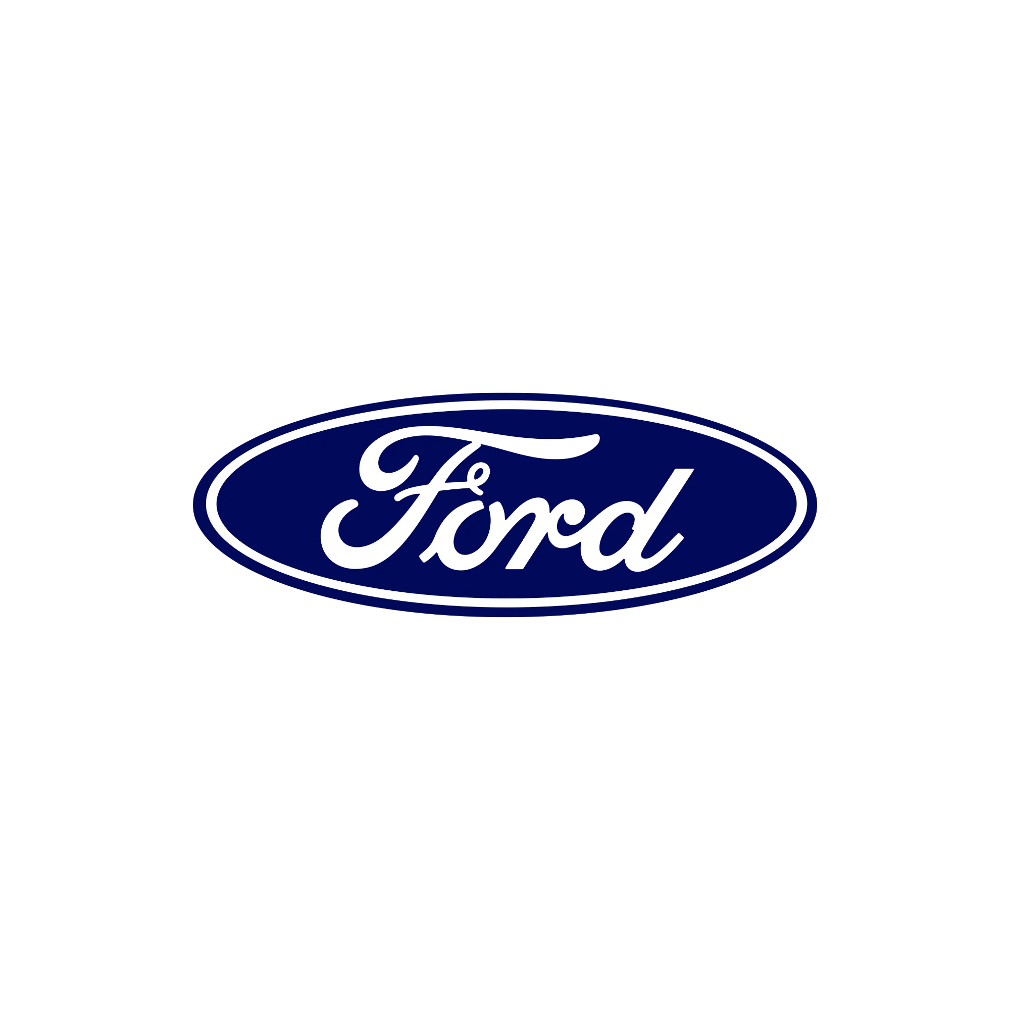 The image shows the Ford logo, featuring the word "Ford" in white script inside a blue oval with a white border, set against a black background.